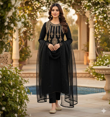 Restock Organza 3PC Suit – Handmade Tilla Aari & Kundan Work | Luxury Festive Collection